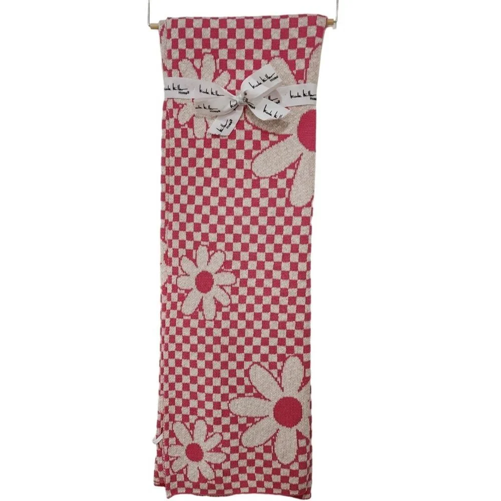 Nicole Miller Cotton‎ Throw Blanket Decorative Oversize Floral And Check 50x70in